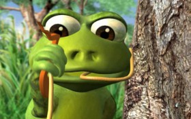 Frog’s croak decides to hop it and leave him speechless, literally! After sampling a number of other voices Frog decides this is not fun so tries to catch up with his runaway croak!